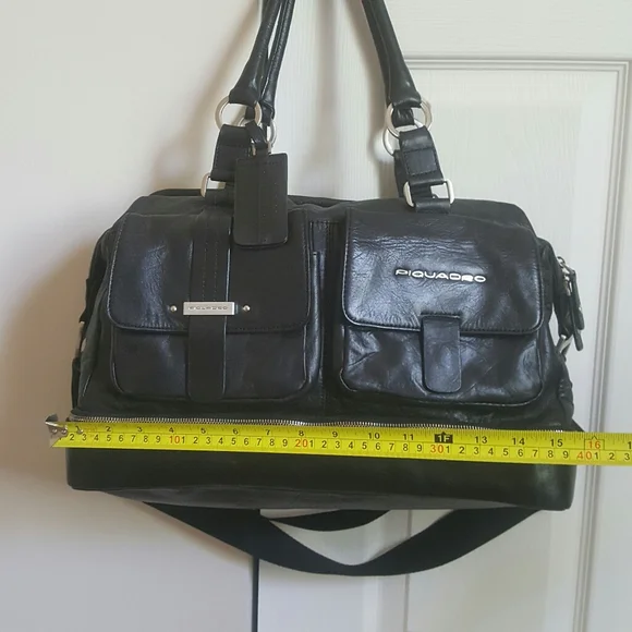 Piquadro Black Leather Duffle Bag Weekender - Picture 16 of 16
